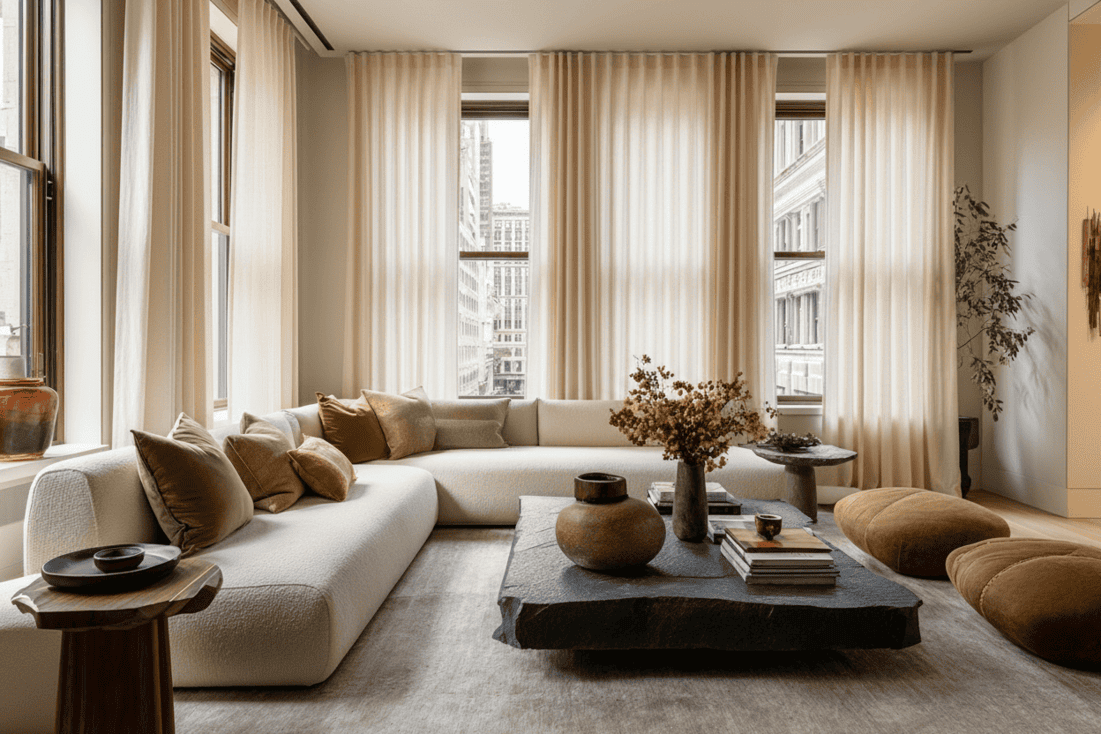 White-glove furniture delivery and installation in a luxury NYC living room