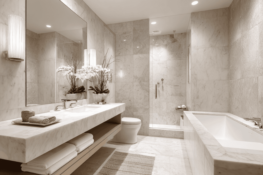 Luxury bathroom renovation in a prewar NYC apartment blending modern design with original architecture