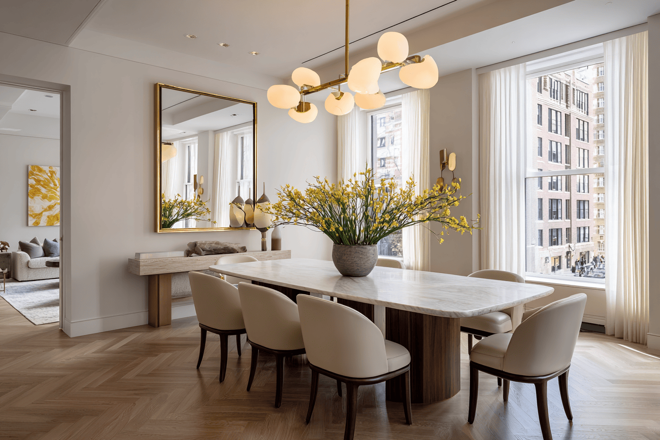 Cohesive luxury NYC living room reflecting unified design intent across all trades