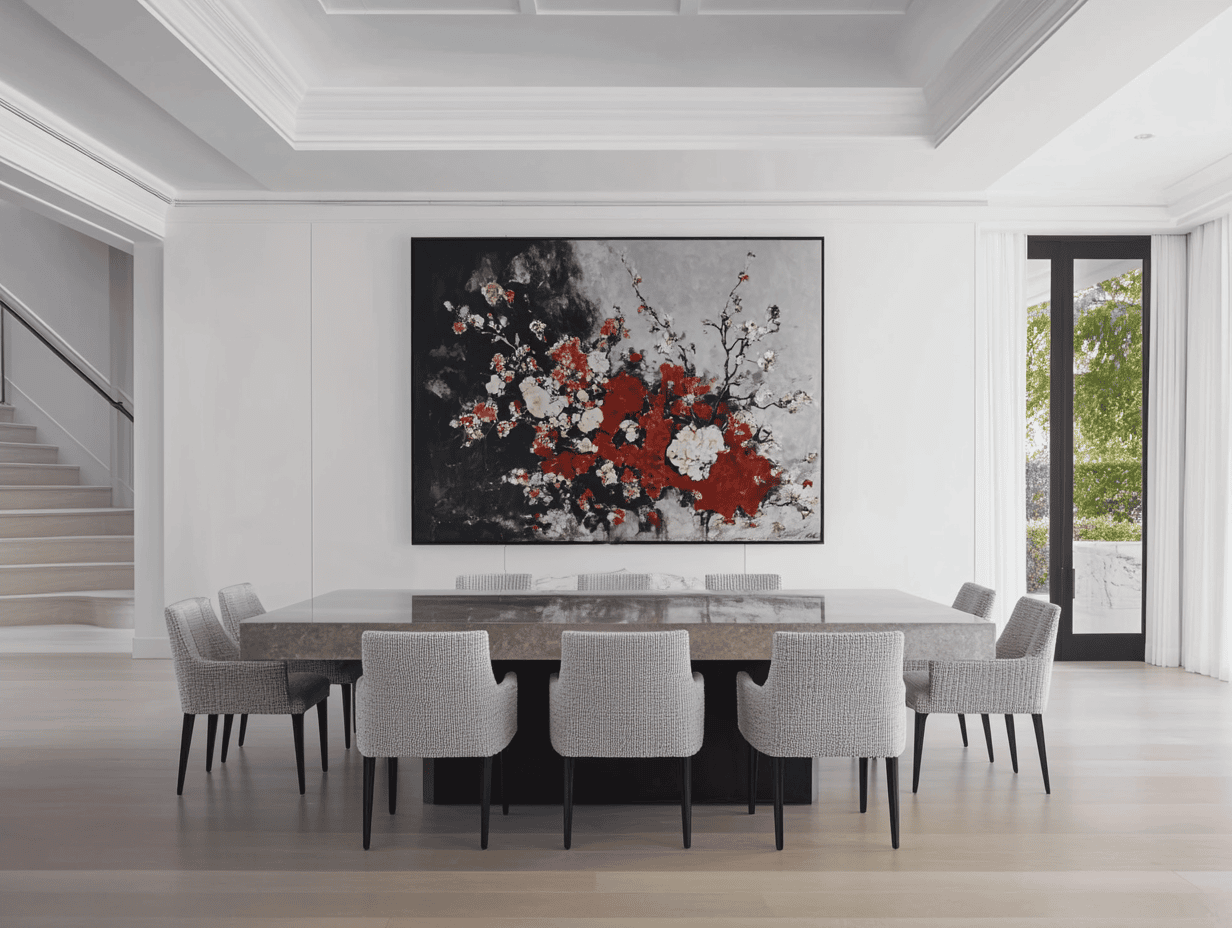 Prewar New York City apartment dining room blending historic architecture with modern full-service interior design.