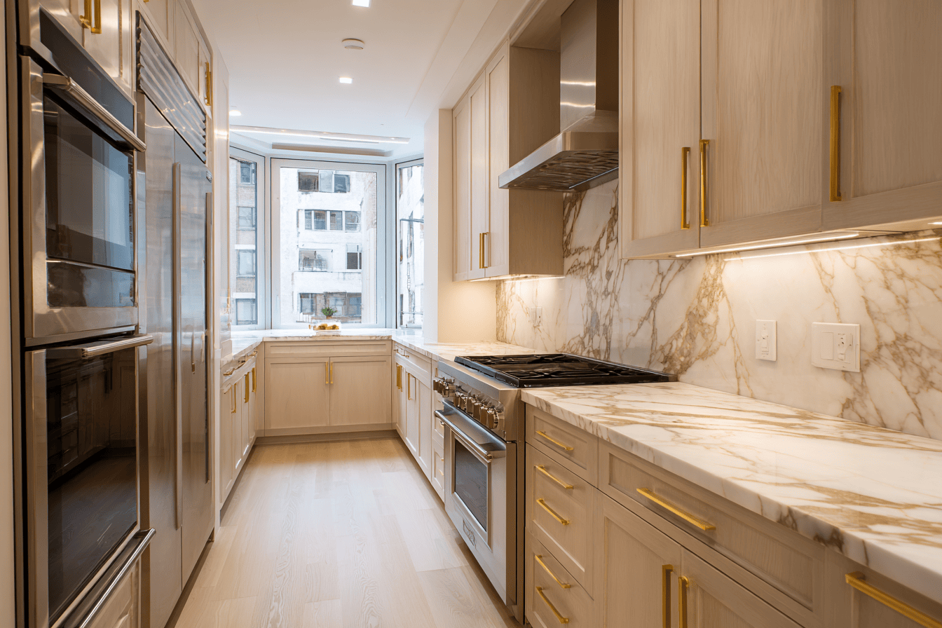 High-end NYC kitchen renovation with custom millwork and architecturally integrated cabinetry