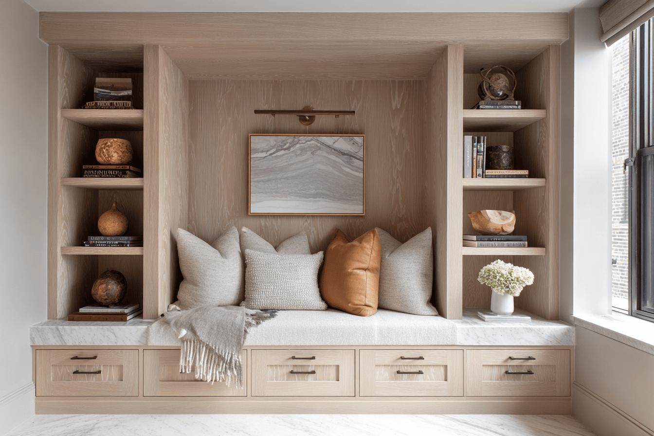 Custom built-in furniture designed for a New York City apartment by a high-end interior designer