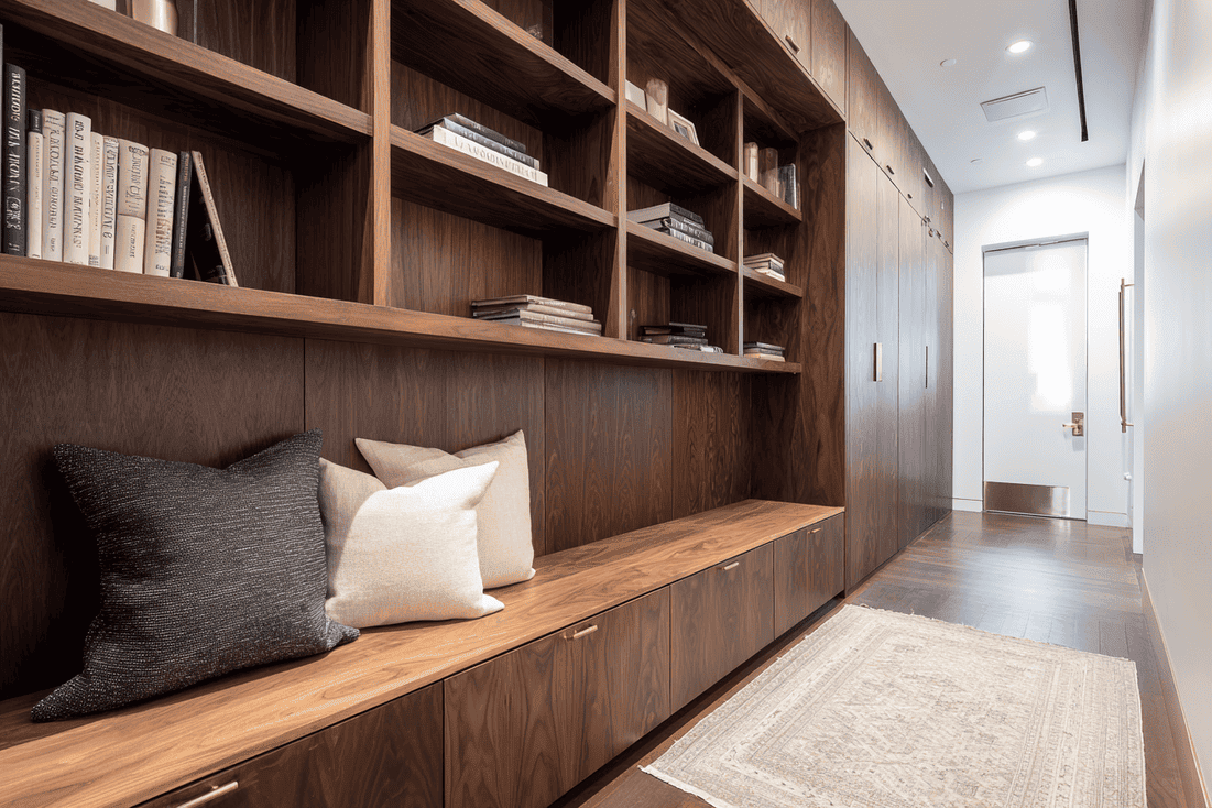 Custom walnut built-in office in a luxury NYC apartment