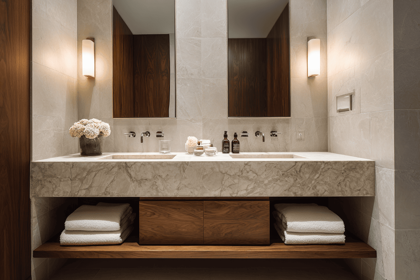 Custom NYC bathroom interior reflecting detailed design development and material specification
