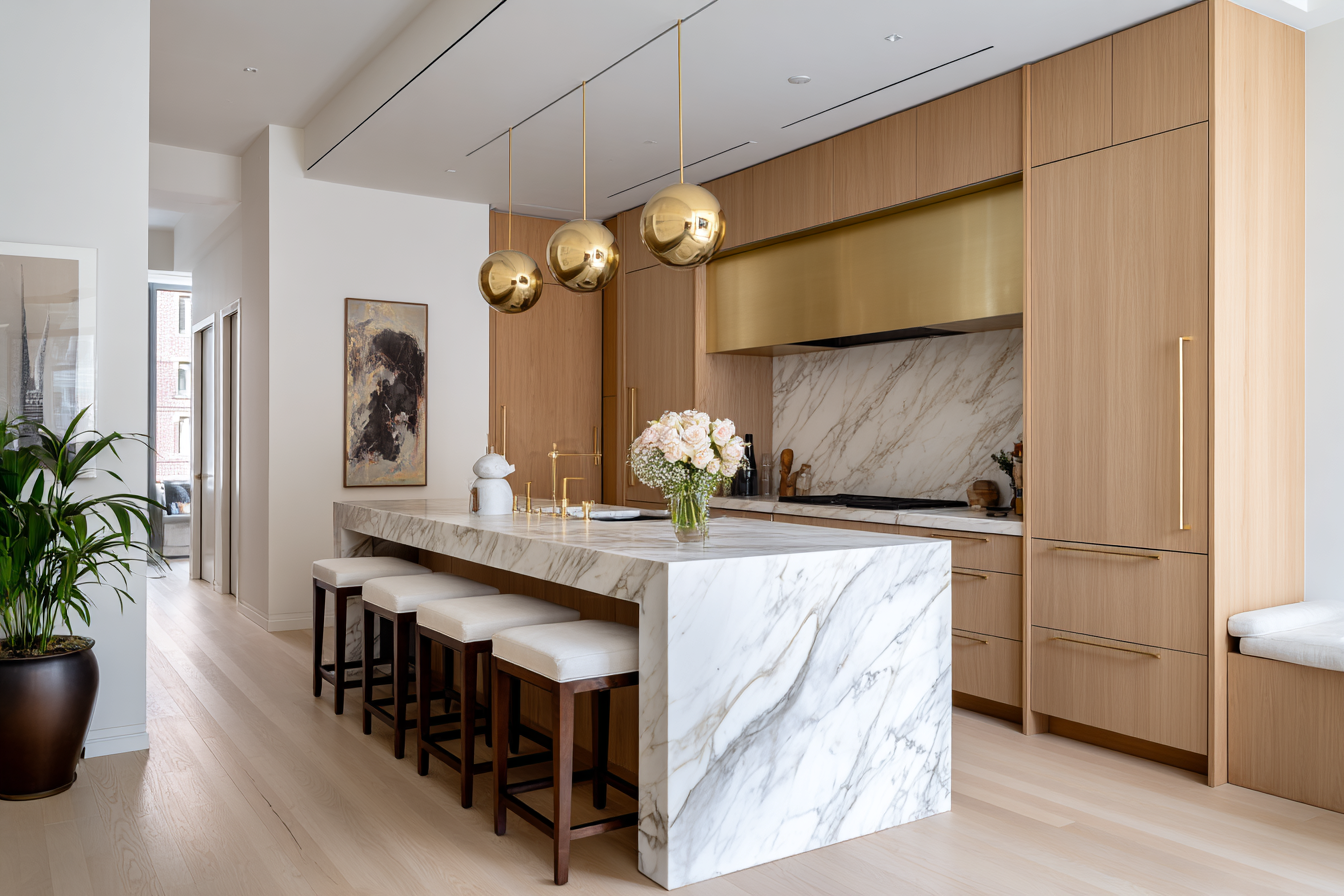 Fully renovated luxury kitchen in an inherited NYC apartment showing full-service design coordination