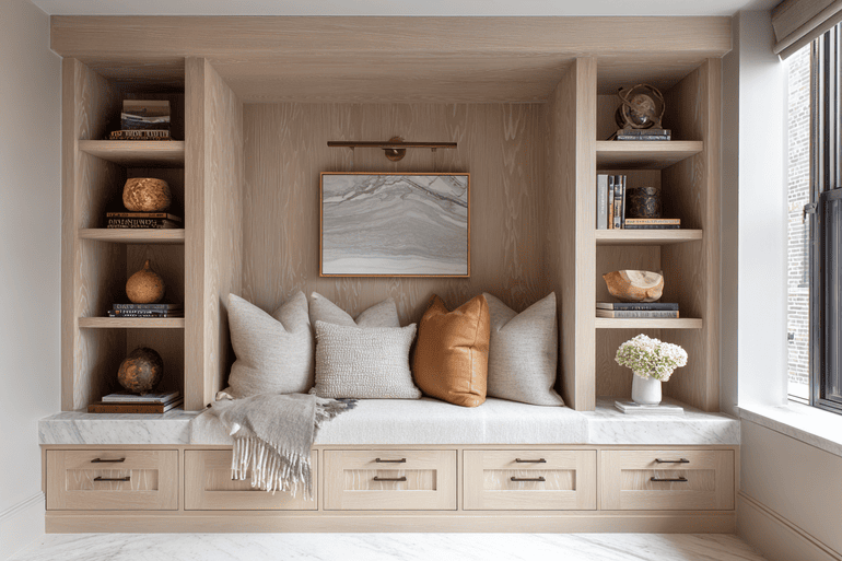 Styled NYC entryway with live-edge console table and organic accents