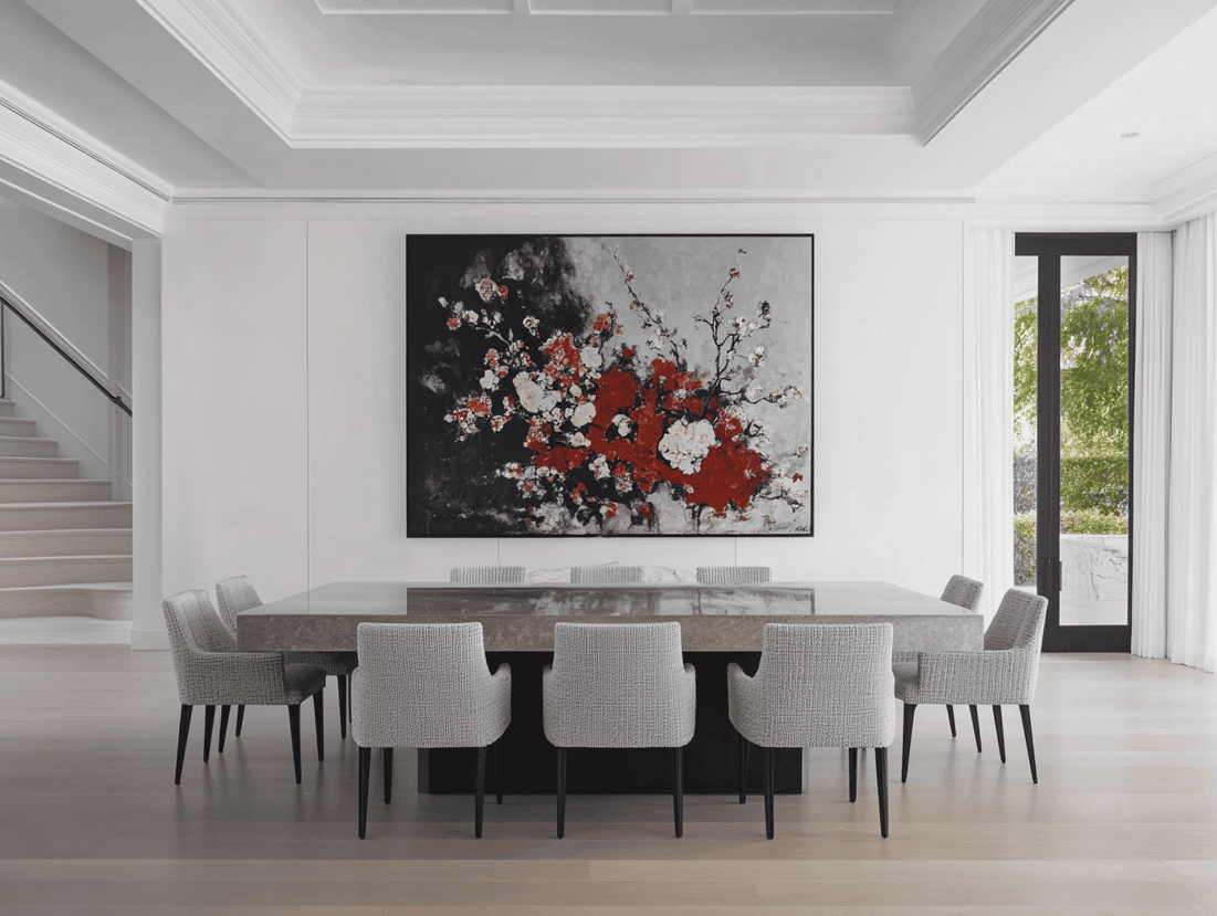 Open loft-style living and dining area in a combined luxury NYC apartment with fluted paneling