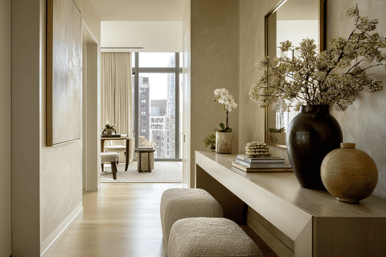 Functional NYC entryway with custom storage designed around how residents actually enter and drop their belongings