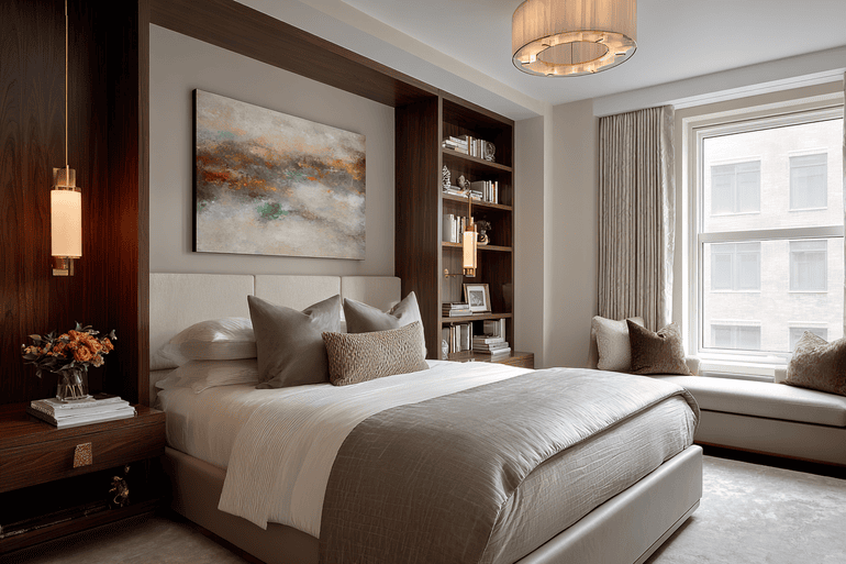 Luxury primary bedroom design in a NYC loft, reflecting timeless modern renovation results