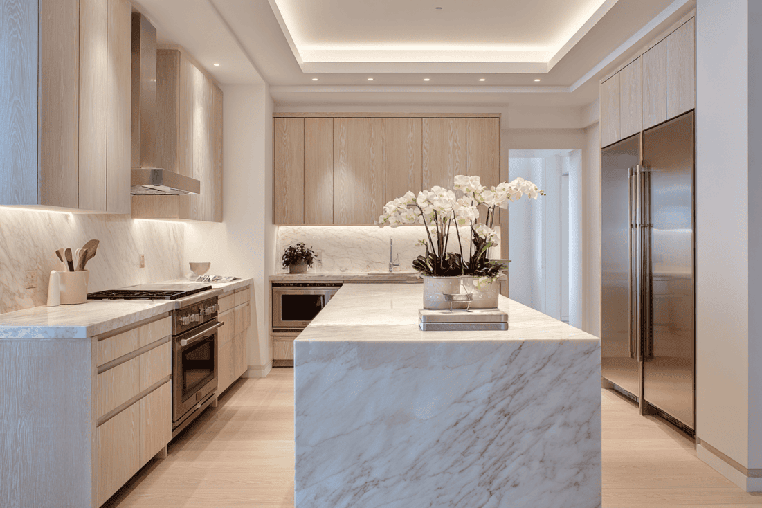 Modern NYC kitchen with optimized layout and natural light demonstrating architectural value