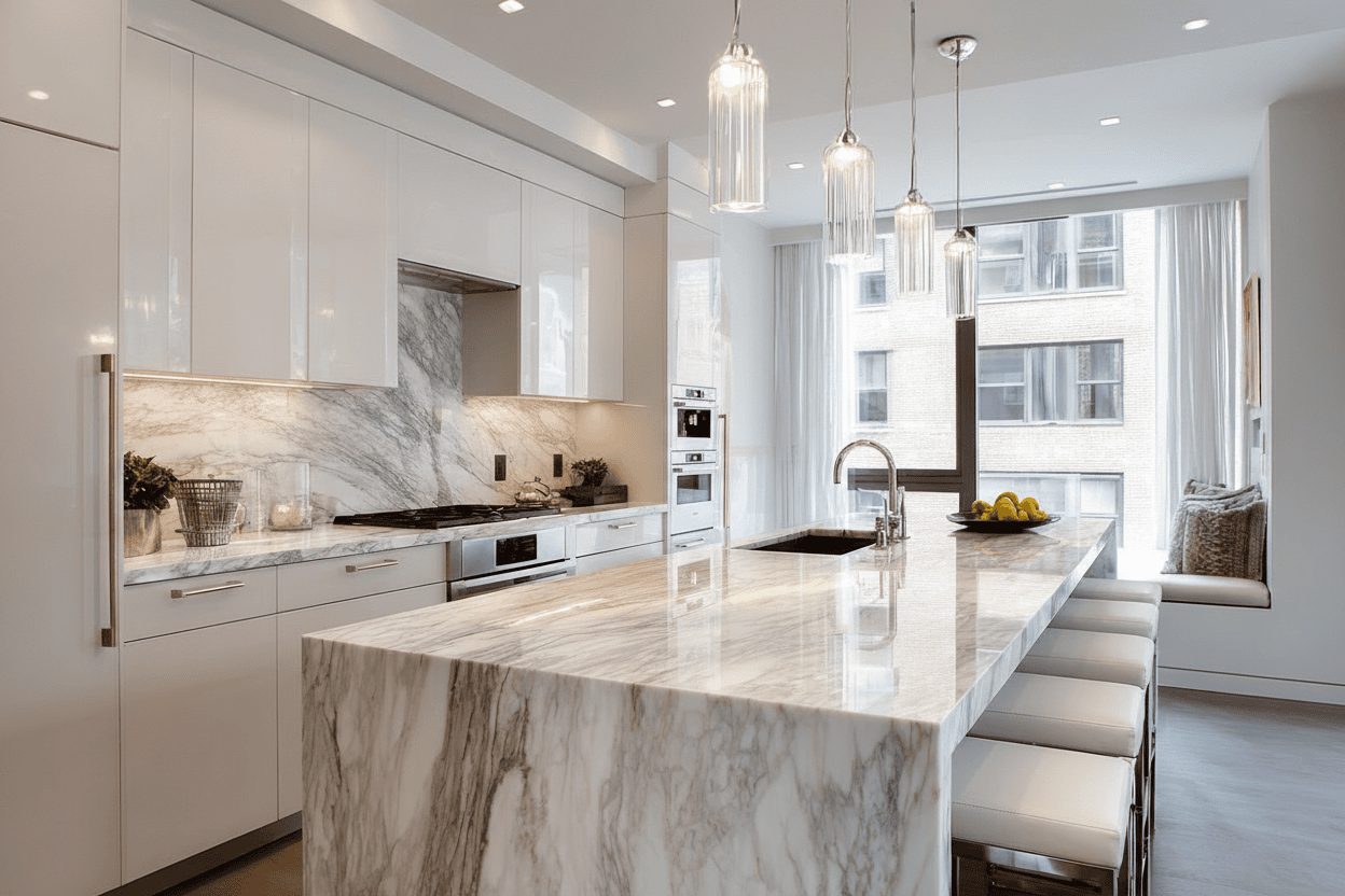 High-end NYC apartment interior highlighting architectural planning and custom millwork in a modern luxury home