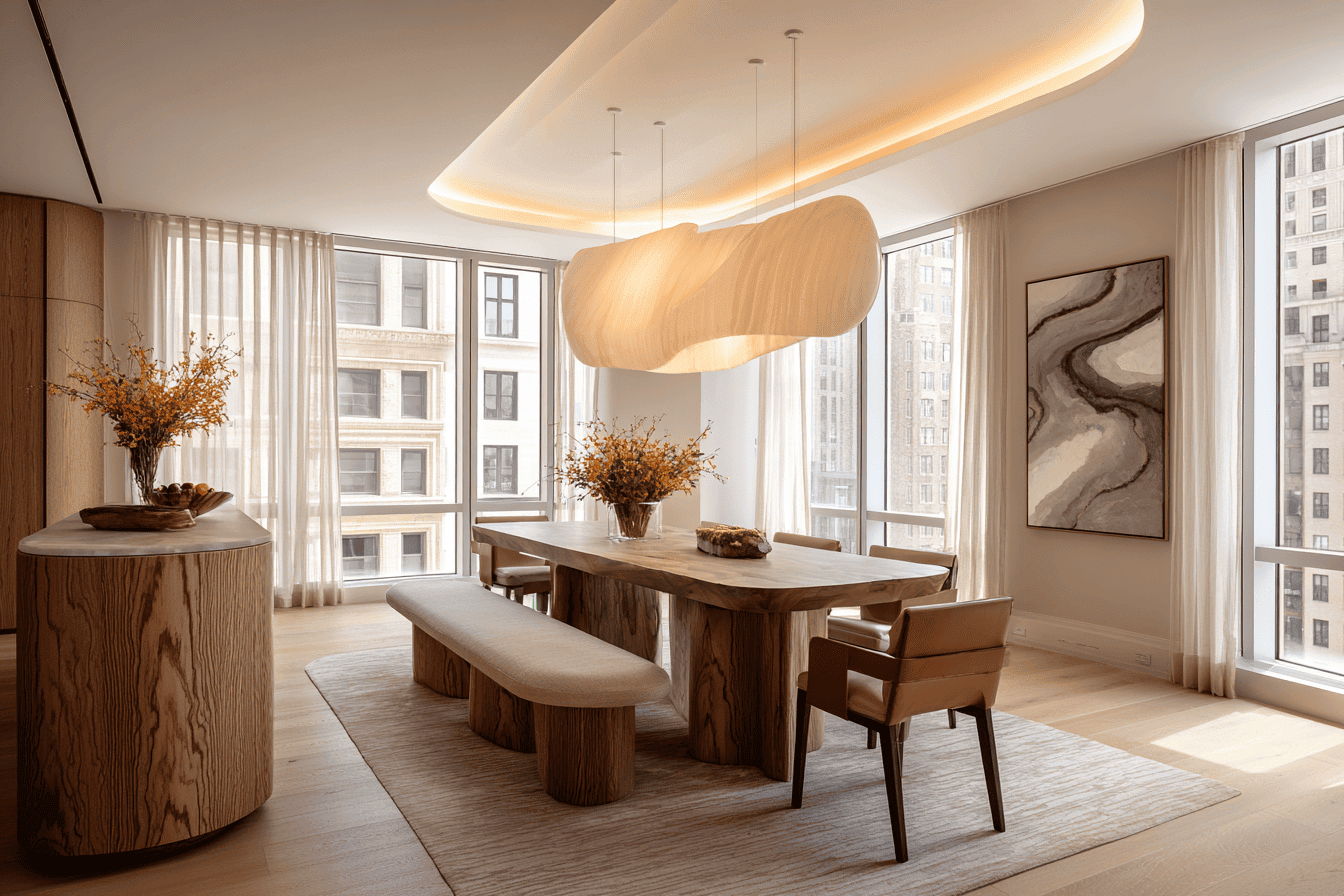 High-end NYC condo dining area reflecting renovation constraints and building regulations
