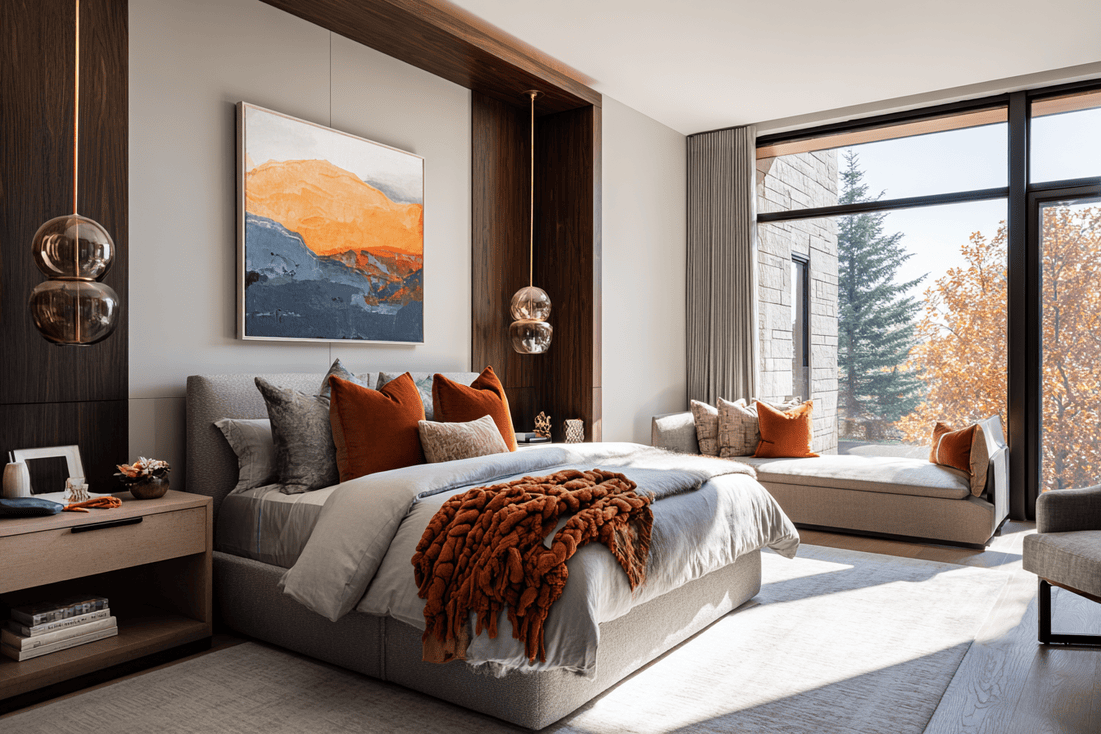 Luxury NYC bedroom with custom upholstered bed and millwork wall