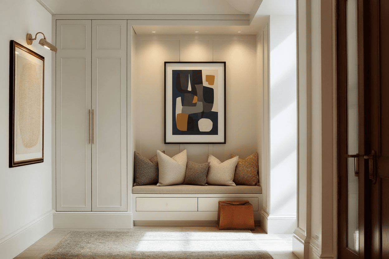 Prewar NYC apartment interior blending historic architecture with modern luxury furnishings