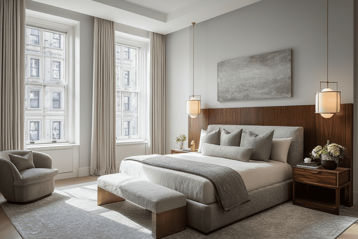 Finished NYC bedroom reflecting coordinated furniture procurement and vendor management